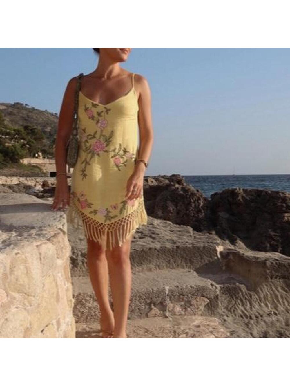 Urban Outfitters Carmen Embroidered Fringe Mini Dress